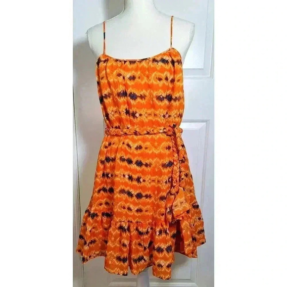 WAYF Women's Cami Belted Printed Mini Orange Dress Size Medium‎ NWT - Picture 1 of 6